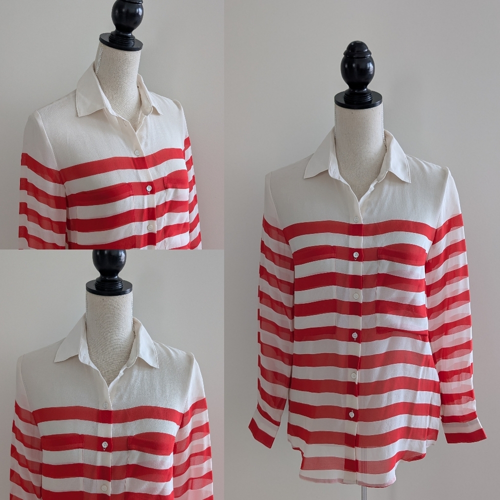 NWT Club Monaco Silk Red Stripe Sheer Shirt